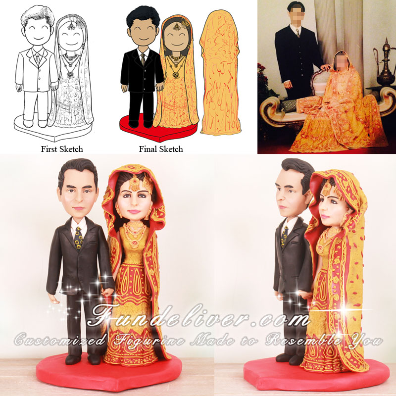 Vintage Indian Bride and Groom Cake Toppers